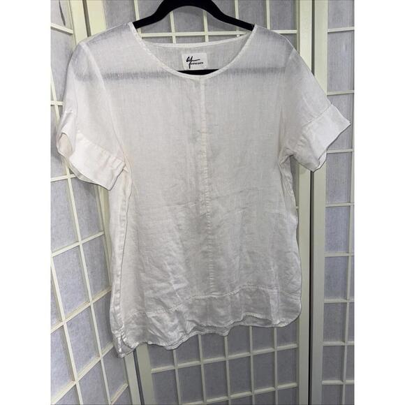 Andrea Jovine Quiet Luxury Minimalist Basic Organic 100% Linen White Blouse Top - Picture 1 of 15